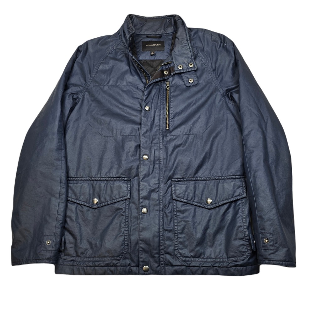 Banana‎ Republic Utility Jacket Mens Medium Blue Poly Coated Cotton Full Zip
